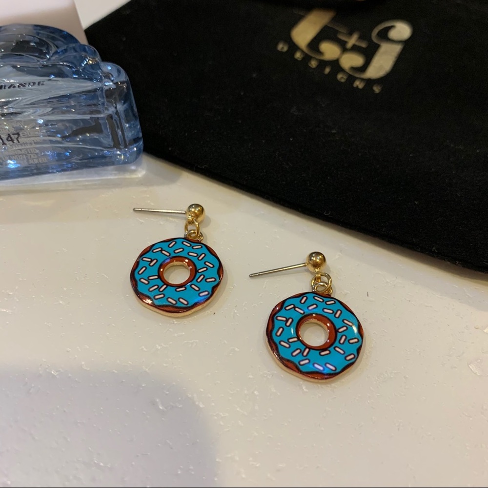 Dainty Blue Donuts Earrings - Picture 4 of 11